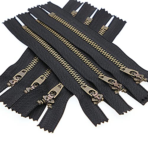 3# 20 cm Metal Zipper for Jeans Antique Brass Y-Teeth Zipper 8 inch Close End Jeans Zippers 6pcs,(Black-Brass) Leekayer - color: Black tape-Brass teeth, size: 8"