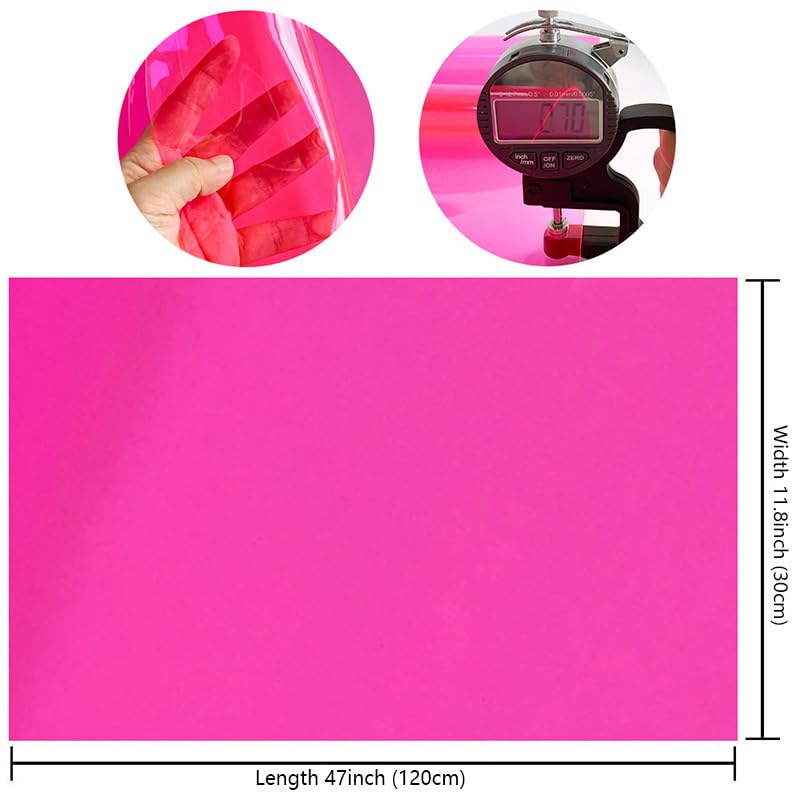 ONEART | Deep Pink Transparent Leather Vinyl, 30 Gauge Solid Color See-Through Waterproof Jelly Faux Leather for Women DIY Handbags Tote, 12" x 48" - color: Deep Pink