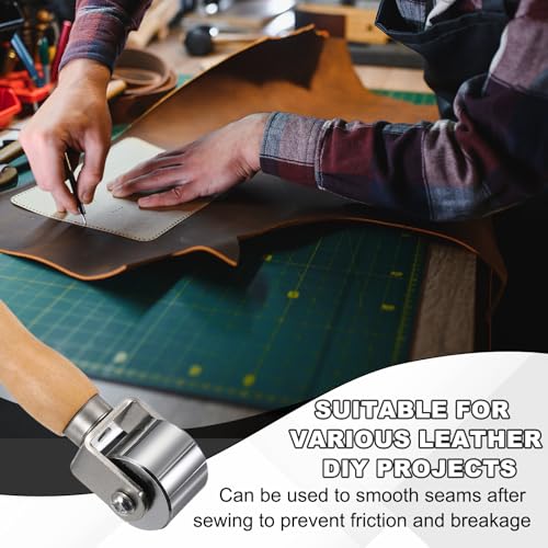 HARFINGTON 2pcs Leather Press Roller Leather Glue Edges Laminating Rolling | 25mm / 1" Length Stainless Steel Laminating Roller with Wooden Handle for DIY Leather Crafting Car Soundproof Mat, Silver - size: 25mm/1"