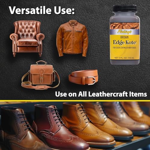 Fiebing's Edge Kote 2-Pack (4oz, Brown) - Leather Edge Paint for Shoes, Furniture, Purses, Couches, Belts - Flexible, Water Resistant, Semi Gloss Color Coating Leather Dye to Protect Natural Edges