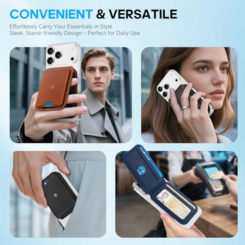 SHIELDON Genuine Leather Magnetic Wallet Stand for MagSafe, White | Strong Magnetic, Card Holder, Kickstand, Angle Adjustment, Rfid Blocking, for iPhone 17/16/15/14/13/12 Series & Magnet Case - color: White