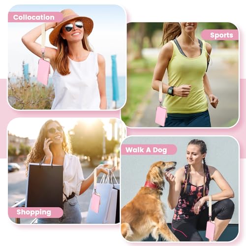 Mini Zip Around Wristlet Wallet, Dual Pouch Keychain Coin Purse for Women | Phone wallet design, detachable pouches, waterproof nylon, zipper closure, card holder, travel and daily essentials organizer - color: Pink+White