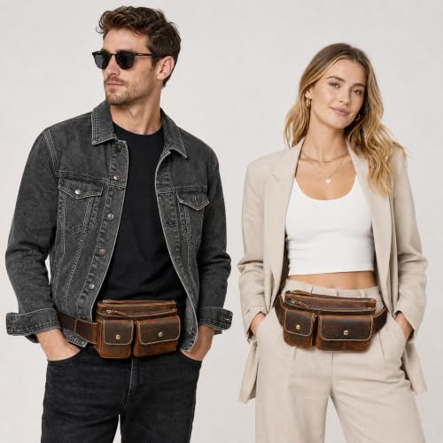 Water Resistant Canvas + Leather Hiking Riding Travel Fanny Waist Pack Small Phone Pouch For Men Women FB811-29 (9802-Brown 2) - color: 9802-Brown 2