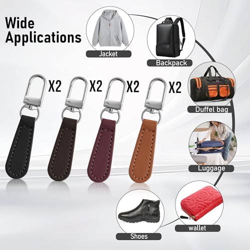 Deoward Zipper Pull Replacement PU Leather Handle Zipper Repair Tab (8 PCS) | Detachable, for Luggage, Backpacks, Suitcases, Jackets, Purses, Handbags - style: Leather Handle Zipper Pulls (Mixed Colors)