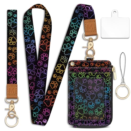 Dog Paw Lanyard Wallet with Id Badge Holder Keychain Card Women - color: Dog Paw
