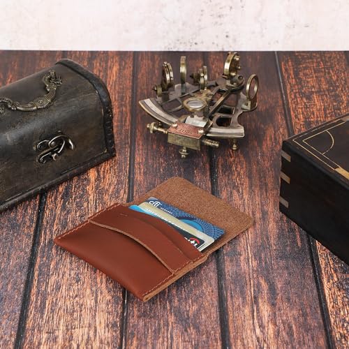Distressed Leather Business Card Holder Slim Credit Card Wallet for Men and Women Vintage Brown Leather Compact Minimalist Card Organizer for Pocket or Purse Durable Card Case (Tan) - color: Tan