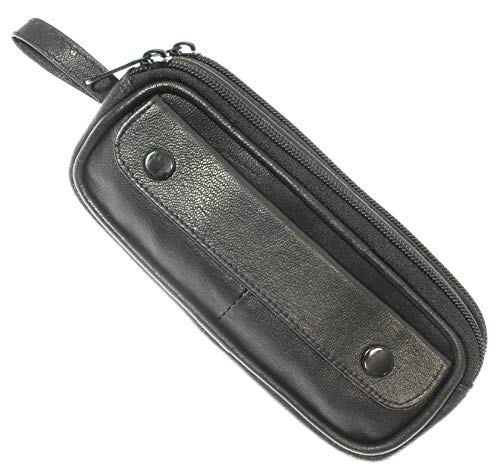 Soft Black Goat Leather Double Spectacle Glasses Case with Belt Loops/Key Ring Loop