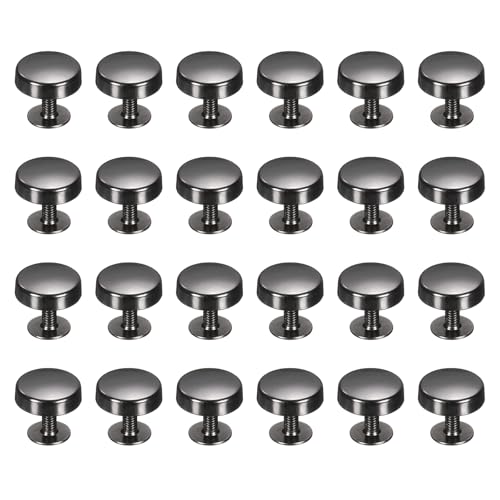 uxcell 24 Pcs Flat Head Button Stud 12mm Screw Back Rivets Stud Set Round Purse Feet Metal Studs Rivet Nailhead Buckle Button Rivet for DIY Leather Crafts Belt Strap, Black - color: Black, size: 12mm