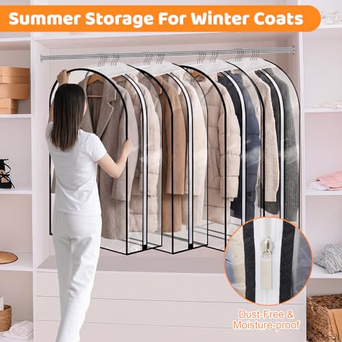 2 Pack Clear Garment Bags, 40 x 24 x 10 In, Side Zipper, Full Length | Peva Material, Transparent, Dust-Proof Closet Storage For Suits, Dresses, Coats And Jackets - size: 40in *2