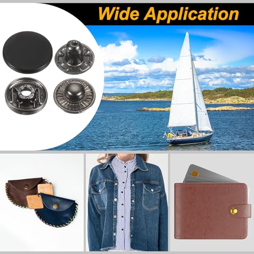 HARFINGTON 24Set Leather Snaps Fasteners Kit 20mm Dia Brass Press-Stud Cap Button 2.76" Length Metal Snap Buttons with 4 Install Tools for Coat Bag Leather Marine Boat Canvas, Matte Black - color: Matte Black, size: 20mm