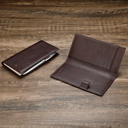 HISCOW Leather Checkbook Cover for Duplicate Checks with Pen Holder - color: Coffee Vegetable-Tanned Leather