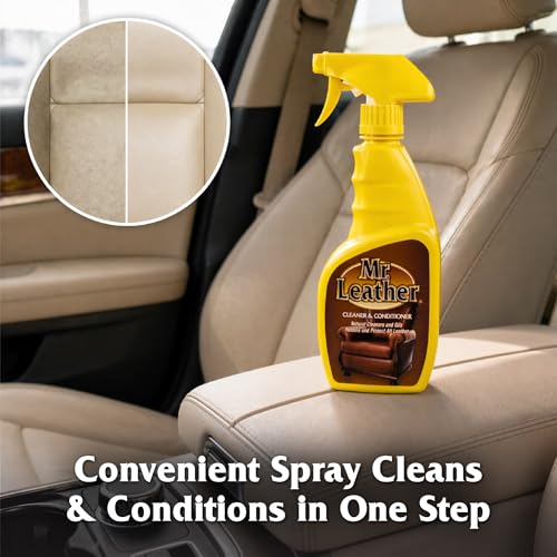 MR. LEATHER Cleaner & Conditioner Spray, Safe for All Leather & Vinyl, 16oz | Made with Natural Oils, Hydrating & Water-Repelling Spray, Ideal for Leather Furniture, Sofa, Auto Interior, Shoes & Bags - size: 16 Fl Oz (Pack of 1)