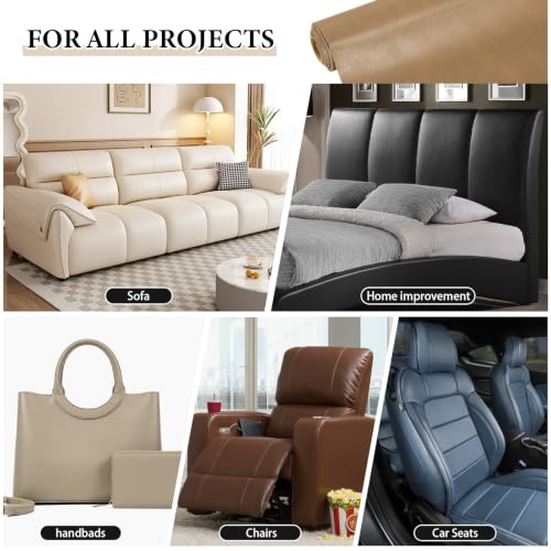 Faux Leather 1.00mm Upholstery Fabric by the Yard 55x108 Inch Light Tan | Semi-PU Waterproof Marine Vinyl, Soft Thick 2-way Stretch Leather Sheet for Sofa Wallet Cushion Craft Sewing Projects - color: Light Tan, size: Pre Cut 3 Yard