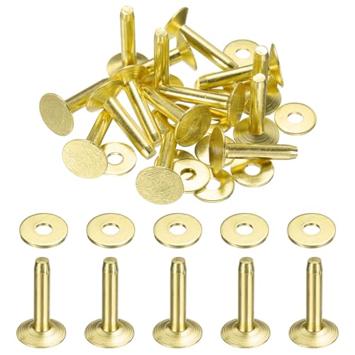 HARFINGTON 15Set Brass Rivets and Burrs Washers 12x4x19mm Dimpled Finish Solid Leather Rivet Fastener Studs Posts for Leather DIY Craft Belts Wallets Collars, Gold Yellow - color: Gold Yellow, size: 12x4x19mm