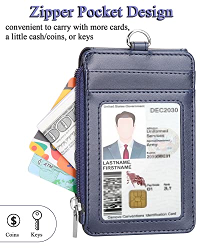 Teskyer Leather ID Badge Holder with Lanyard, Lanyard Wallet, Blue - color: Blue, size: 3.1" x 4.7"