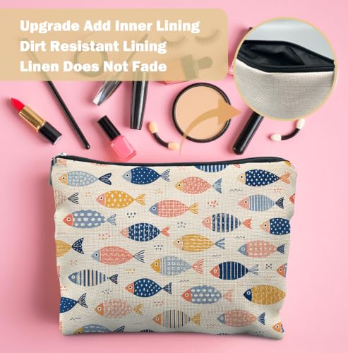 Ocean Beach Fish Makeup Bag for Women | Fish Beach Lover Gifts for Women,Colorful Nautical Beachy Fish Coastal Cosmetic Toiletry Bag Zipper Pouch - color: Beach Fish