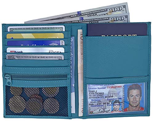 Teal RFID Genuine Leather Passport Wallet - color: Teal