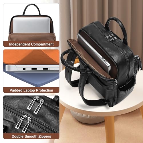 Laptop Backpack for Women 15.6 inch Travel Leather Backpack Purse Work Computer Backpacks for Business College Black - color: Black