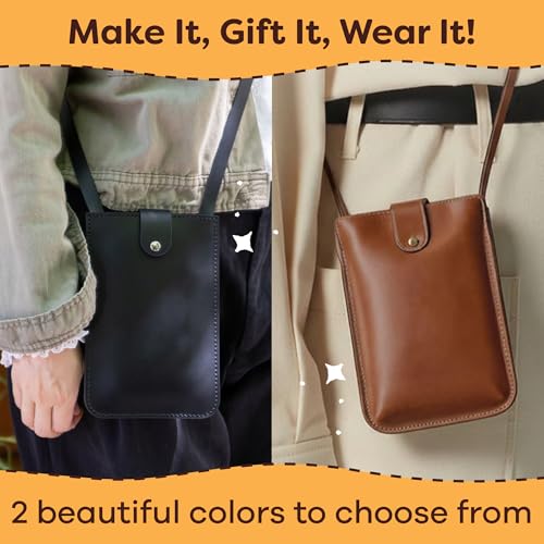 Resparked Leather Small Tote Bag – Women’s Handbags, Shoulder Bag, Crossbody Purse, Black & Brown Tote Purse for Work, Travel, DIY Leather Crafting Kit Gift Bag - color: Black