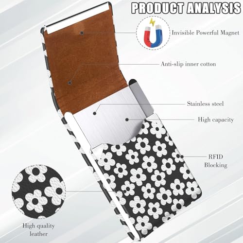 2Pack Leather Stainless Steel Business Card Holder, Metal Slim Business Card Case for Women or Men, Pocket Business Card Carrier with Prints, Magnetic Closure, RFID Blocking - color: Petals-White