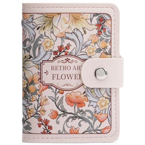 RNIEGA Card Holder for Women Small Womens Wallet Vegan Leather RFID Blocking Transparent Card Case with 22 Slots - color: White-Printed Flowers