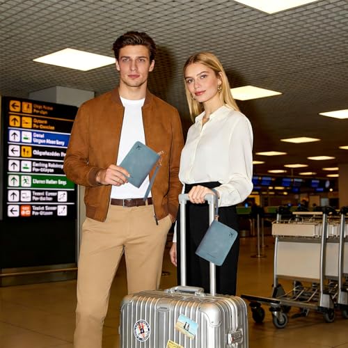 Passport Holder for Travel Wallet,RFID Detachable Wrist Strap Wallet | Leather Travel Card Sleeve for Men Women - color: Light blue