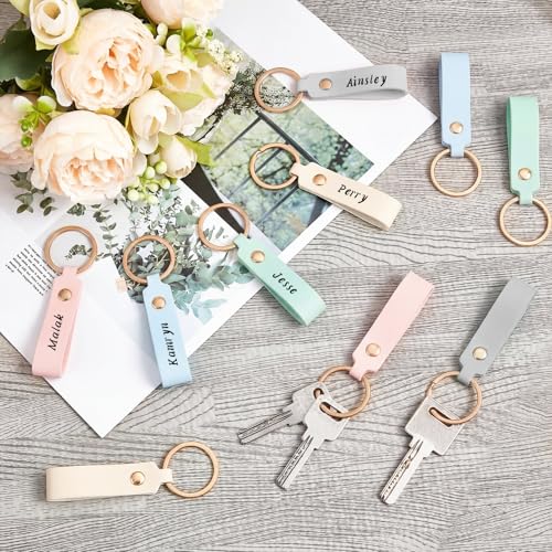 Wavyknot 100 Pcs PU Leather Keychain Blanks Bulk Laser Engraving Blanks Keychain Kit with Key Rings for DIY Key Chains Craft(3.7 x 0.7 Inches, Vivid Color) - color: Vivid Color, size: 3.7 x 0.7 Inches