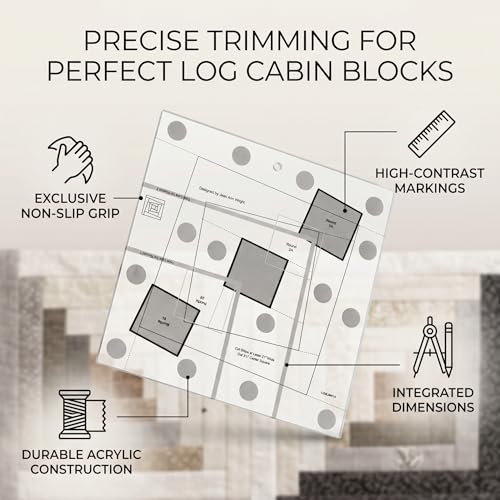AUNMAS Log Cabin Quilting Ruler, Non Slip Acrylic Quilt Ruler with Printed Strip Widths and Center Square for Precise Trimming Log Cabin Blocks High Contrast Markings - size: 10 Inch