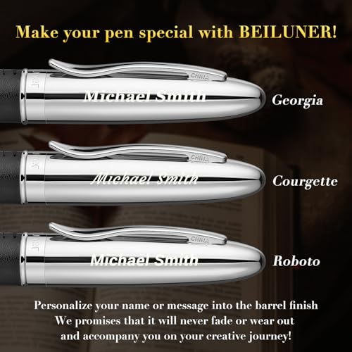 BEILUNER 318 Luxury Personalized Leather Pen, Hand-Stitched Premium Black Leather, Chrome-Plated Finish, Smooth Refill, Fancy Rollerball Pen Gift Set for Men & Women, Executive, Nice Designer pen - color: ,Black(Personalized)