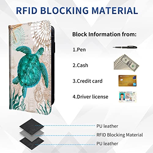 DEGDFSGR Checkbook Cover - Premium Leather Standard Duplicate Register Check Card Book Holder Wallet with RFID Blocking Function for Girl Men Women,Blue Sea Turtle - color: Blue Sea Turtle