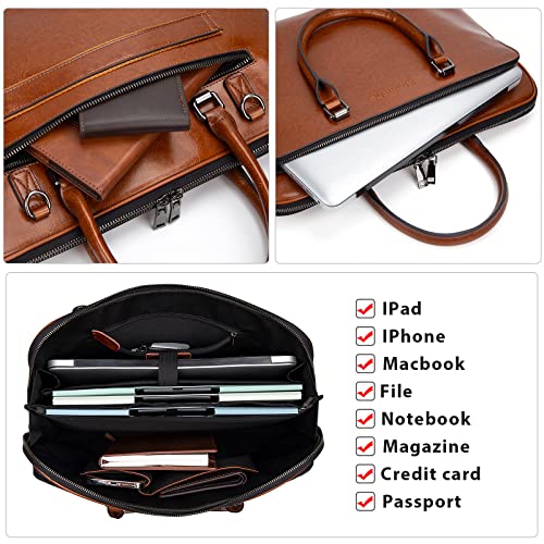 Blofinche Laptop Messenger shoulder bag: Genuine Leather work Briefcase 13.3 15.6 inch designer Satchel handbag - color: Brown, size: 13.3 inch