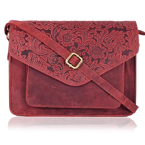 Ozora Genuine Leather Crossbody Purse for Women, Shoulder Bag - color: E.red Hunter
