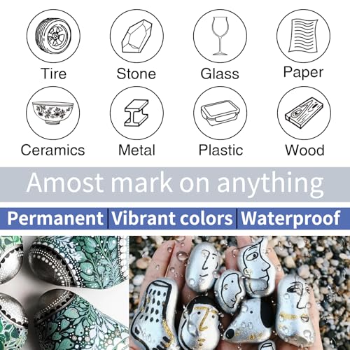 Silver Paint Pens 4 Pcs Oil Based Medium Tip Permanent Marker Pen | Waterproof, Quick-drying, Fade Resistant, 3mm Paint Markers for Rock Painting, Plastic, Metal, Car Tyre, Glass, Wood, Canvas - color: Silver