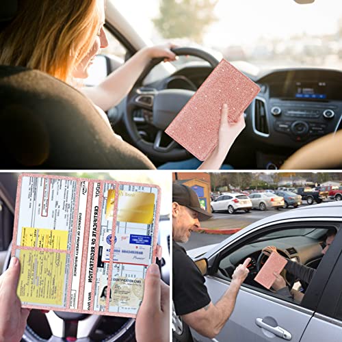 Car Registration & Insurance Card Holder Leather Auto Glove Box Organizer Document Wallet with Magnetic Shut (Glitter Rose, large) - color: Large Glitter Rose