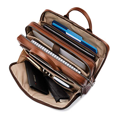 Samsonite Classic Leather Toploader Briefcase - color: Cognac