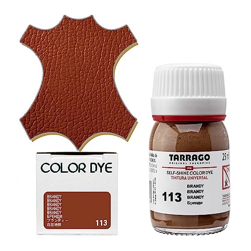 Tarrago Leather Dye Kit with Deglazer and Applicator - Restore & Recolor Shoes, Boots, Purses, Wallets, Jackets, and Furniture - Rich Pigment - 25mL - color: Brandy Brown #113