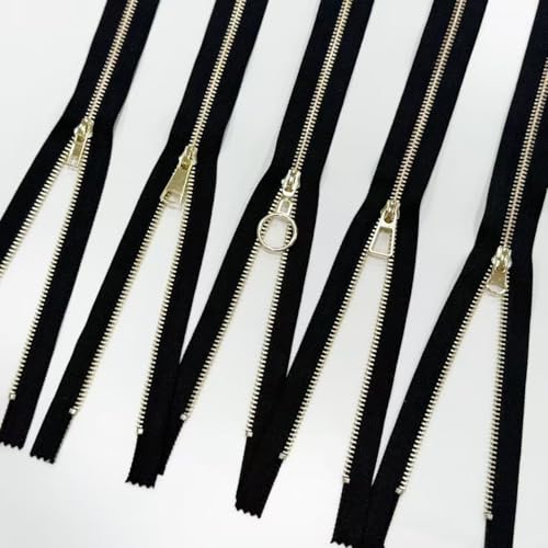 #5 Heavy Duty Metal Zipper 5 Pieces 1 Yard Long Each(Black/Gold Teeth) - color: Black/Gold Teeth
