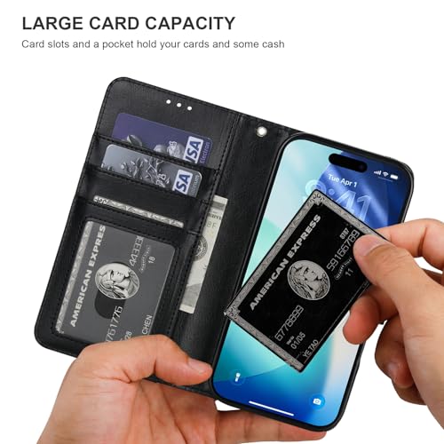 Bocasal Detachable Wallet Case Card Holder for iPhone 17 Pro, Black | RFID Blocking Kickstand Card Slots Holder PU Leather Magnetic Shockproof Wrist Strap Removable Flip Protective Cover 6.3 inch - color: Black