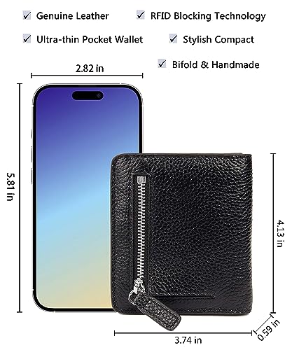 Small Leather Wallet for Women, Ladies Credit Card Holder RFID Blocking Women's Mini Bifold Pocket Purse - color: Black Rfid Blocking