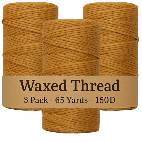 Waxed Thread 3X Wax Thread, 65 Yardx0.8mm Wax String, 150D Waxed Leather String in Tan Perfect Dream Catcher Supplies - color: Tan