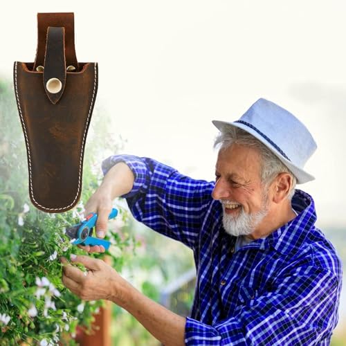 Plier Holder for Belt, Durable Leather Sheath Pouch Holder Gardening Tools Holster Belt Case for Garden Pruning Pliers Shears Scissors or Knife,Tools Gifts for Men Dad Husband Boyfriend - color: DK Brown