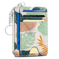 Kelvoris Credit Card Holder Small Wallet Women, Slim RFID, Abstract Leaves | Keychain, Zipper Coin Pocket, Front Pocket Thin Travel Card Case, Minimalist, 6 Card Slots, 1 ID Window, Ladies Gifts Woman - color: Leaf