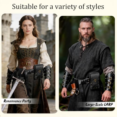 Renaissance Belt Pouch Medieval Pirate Costume Accessories Set for Cosplay | Viking Faux Leather Waist Bag, Skirt Hike Clips, Perfect for Women and Men Ren Faire, LARP, Fantasy, Halloween - color: Black-R