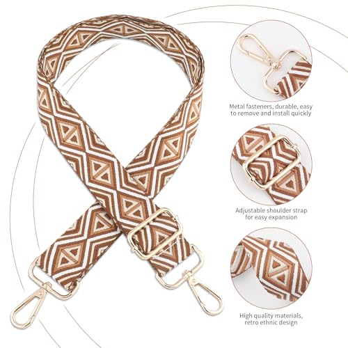 2 Pack Adjustable Crossbody Purse Straps,1.5" Wide Replacement Shoulder Straps for Handbags, Retro Jacquard Embroidered Multi-Pattern Bag Strap for Crossbody & Shoulder Bags - color: Embroidered Black&beige