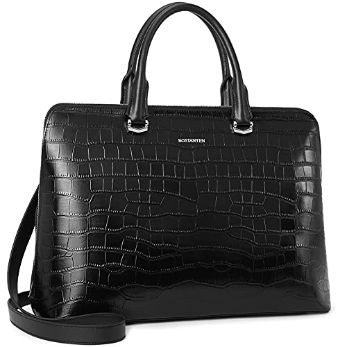 BOSTANTEN Briefcase for Women Leather 15.6 inch Laptop Shoulder Bag Office Work Crossbody Handbag - color: E-crocodile Pattern Black