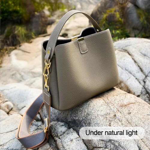 Leather Bucket Bag for Women, Soft Crossbody Top-handle Purse | Small Tote Handbag with 3 Style Detachable Straps, Spacious Daily Handbag for Work Outing Daily Use - color: Gray