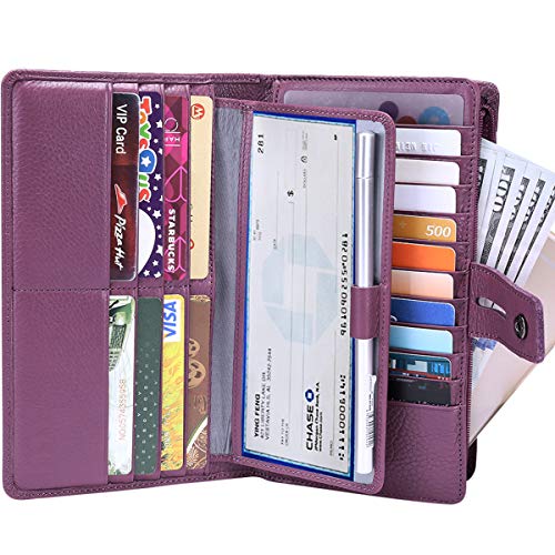 Itslife Womens Wallet,Large Capacity RFID Blocking Leather Wallets Credit Cards Organizer Ladies Wallet with Checkbook Holder - color: Purple