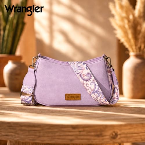 Wrangler Shoulder Bag for Women Western Small Purse Hobo Handbag | Aztec, Underarm Bag, 2 Detachable Straps, Secure Zipper Closure, Back Pocket, Crossbody Bag for dates, travel and everyday - color: Purple