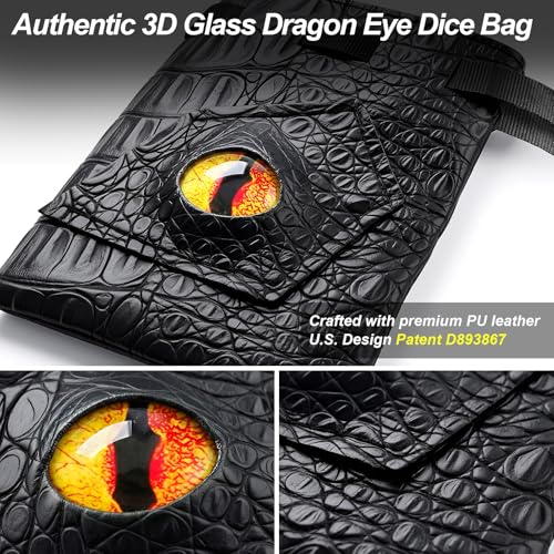 Haxtec Dragon Dice Bag, PU Leather Pouch with 3D Glass Dragon Eye | Drawstring, DND Dice Bag, For Dungeons & Dragons, D&D Gifts for Dragon Gamer and Lovers, Small, Patent D893867 - color: Red Yellow, size: Small