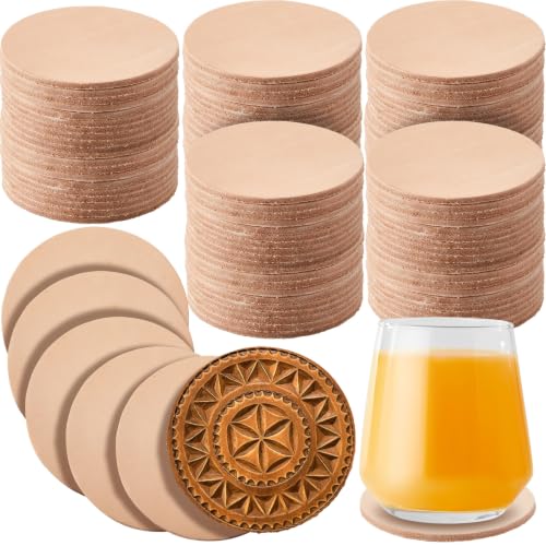 Bulyoou 50 Pcs Round Vegetable Tan Leather Coaster 3-3/4" Circular Tooling | Veg Tan Leather for Crafts, Blank Laser Engraving Coasters Tooling Stamping Carving, Thickness 3.2 mm - color: Tan, size: 3-3/4 Inches